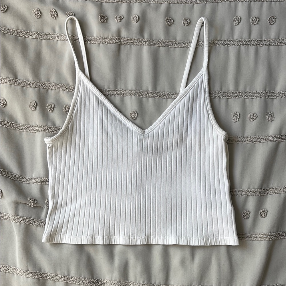 H&M White Ribbed Crop Camisole